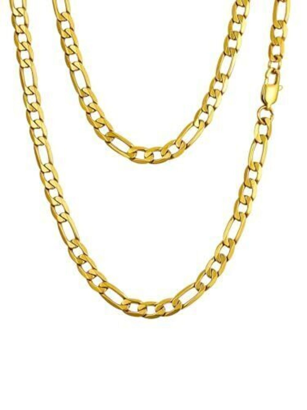 5587 Gold Figaro Chain Necklace 18K Gold Plated Stainless Steel Flat Neck